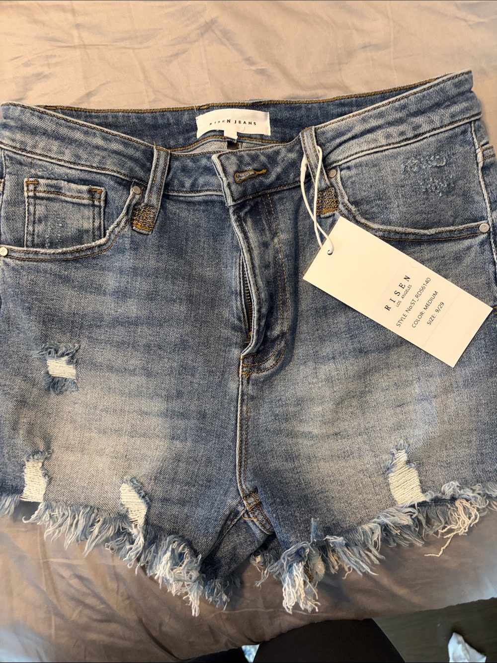 Risen Jeans Women's Distressed Light Blue Denim Jean Shorts